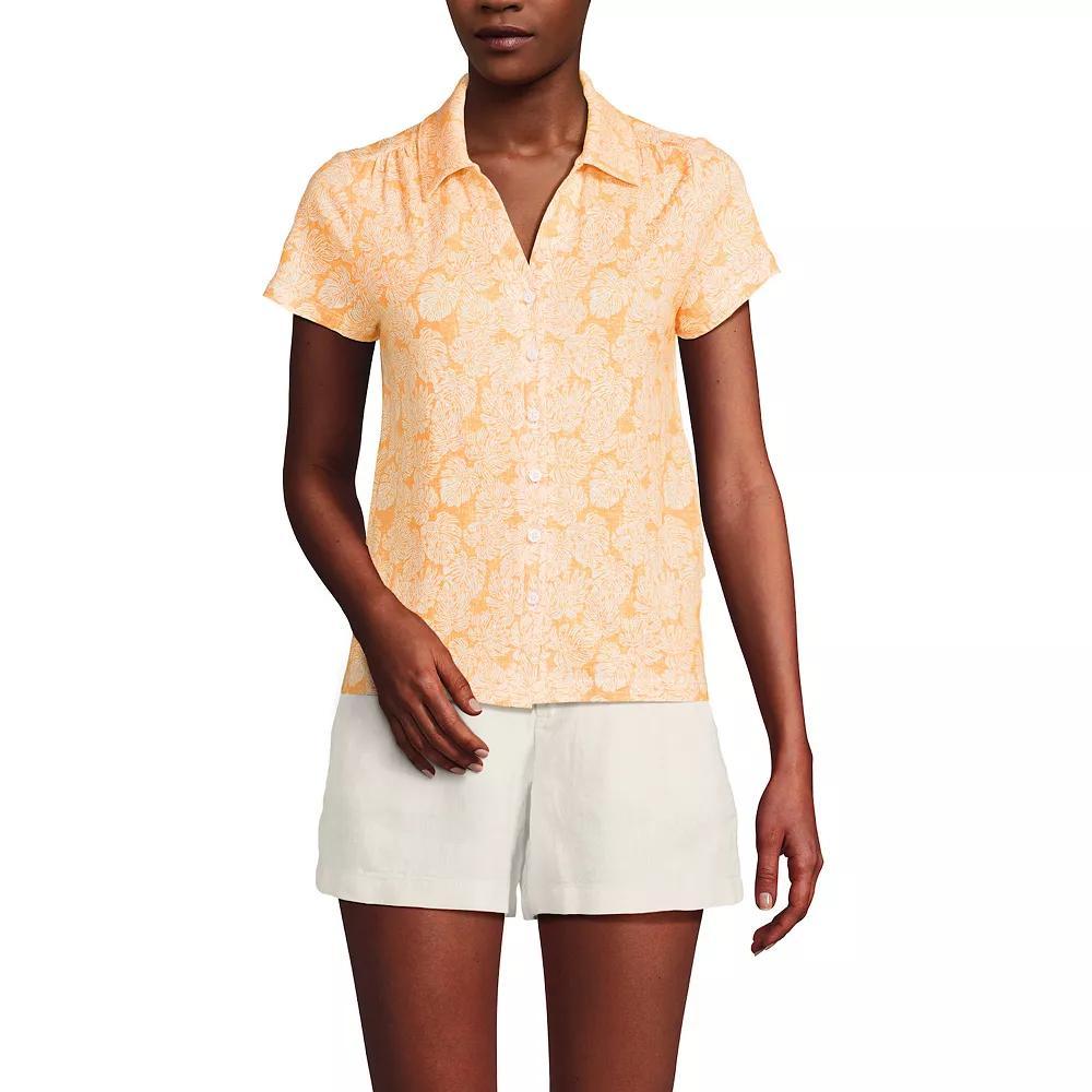 Women's Lands' End Short Sleeve Button Front Polo, Size: Small, Ivory Product Image