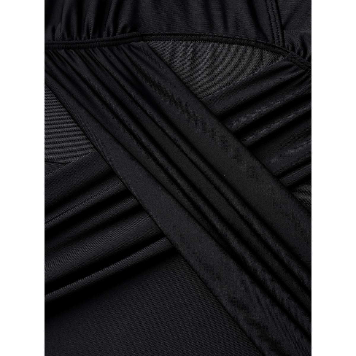Plus Size Cross-Over Sheer One-Piece Swimsuit Women's Swimwear Black Beach Gathered Curve Bathing Suits High stretch One Pieces BloomChic 14-16/1X Product Image