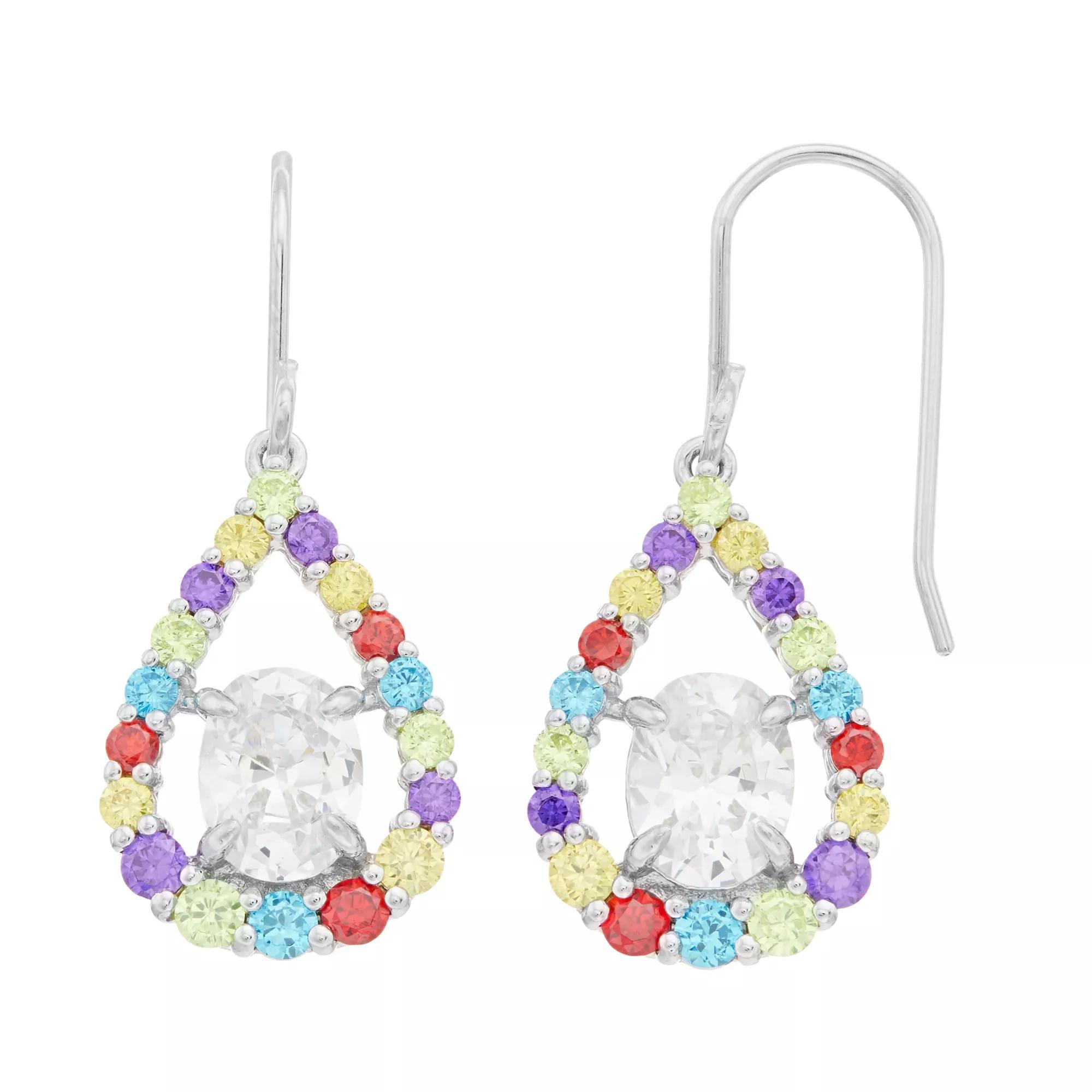 SIRI USA by TJM Sterling Silver Multicolor Cubic Zirconia Leverback Earrings, Women's, Multi Cz Product Image