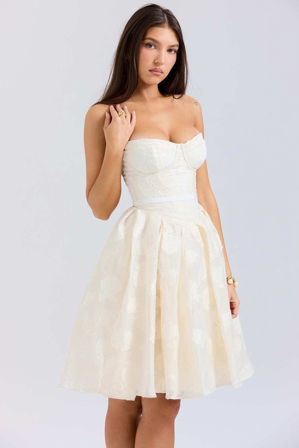 Saige Vintage Cream Floral Strapless Mini Dress Product Image