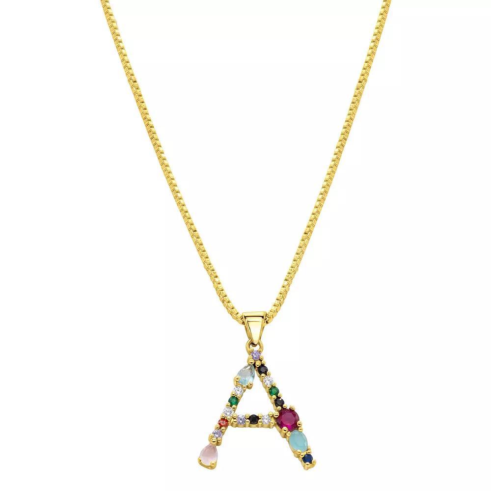 Adornia Gold Tone Multi Color Cubic Zirconia Initial Necklace, Womens Product Image