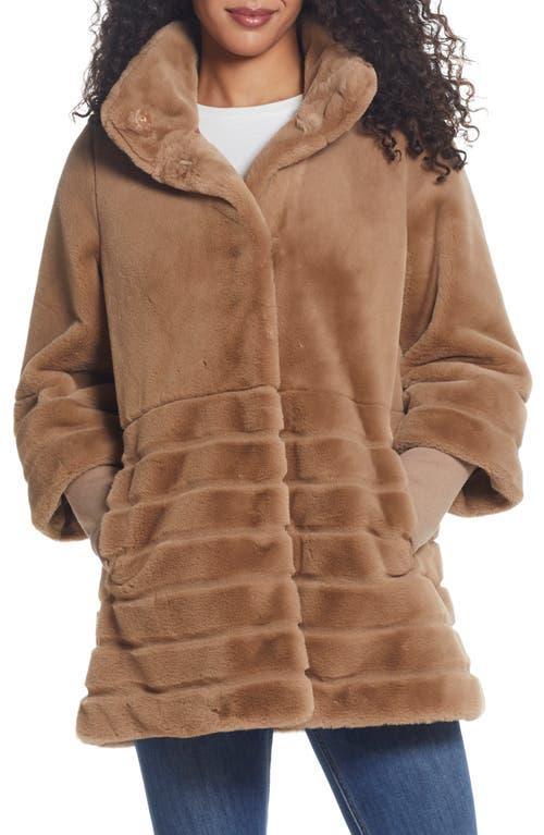 Women's Gallery Oversize-Collar Faux-Fur Coat, Size: Large, Brown Product Image