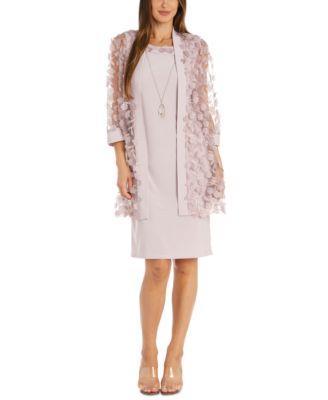 Womens R&M Richards 3-pc. Floral Jacket, Dress, & Necklace Set Pink Product Image