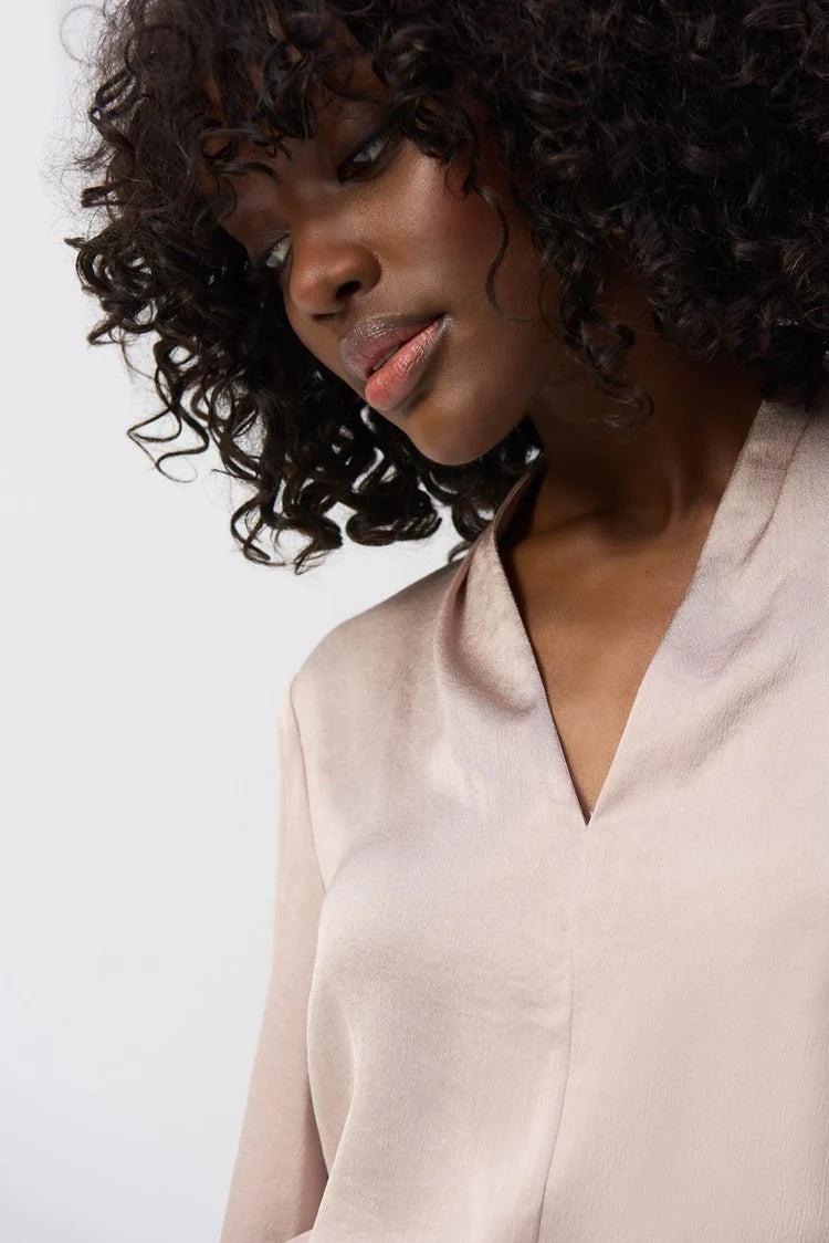 Satin V neck Top with Front Tie Product Image