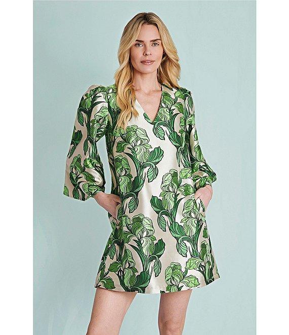 Buru Le V Mod Brocade V-Neckline Bell Sleeve Mini Dress Product Image