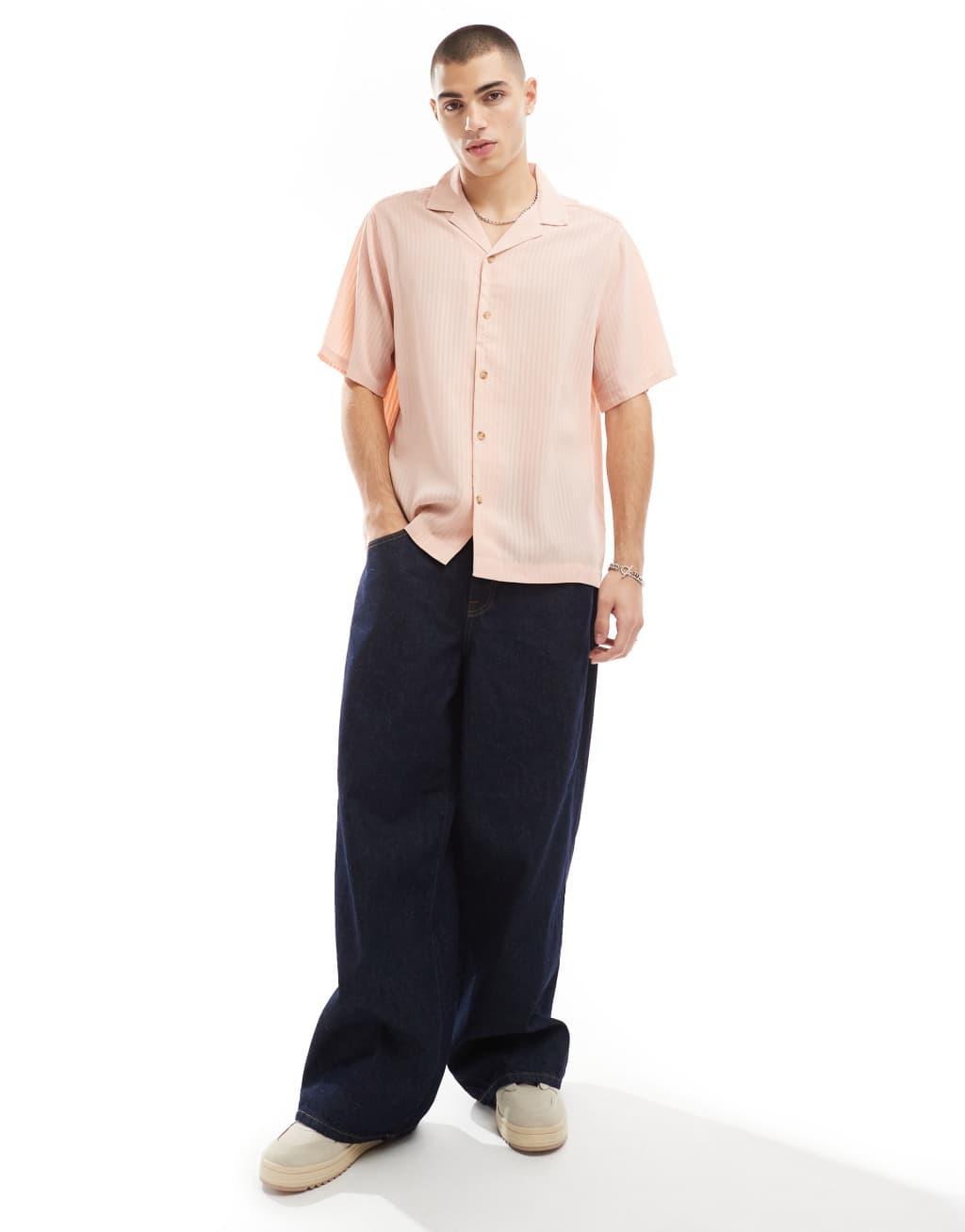ASOS DESIGN relaxed camp collar shirt in pink stripe Product Image