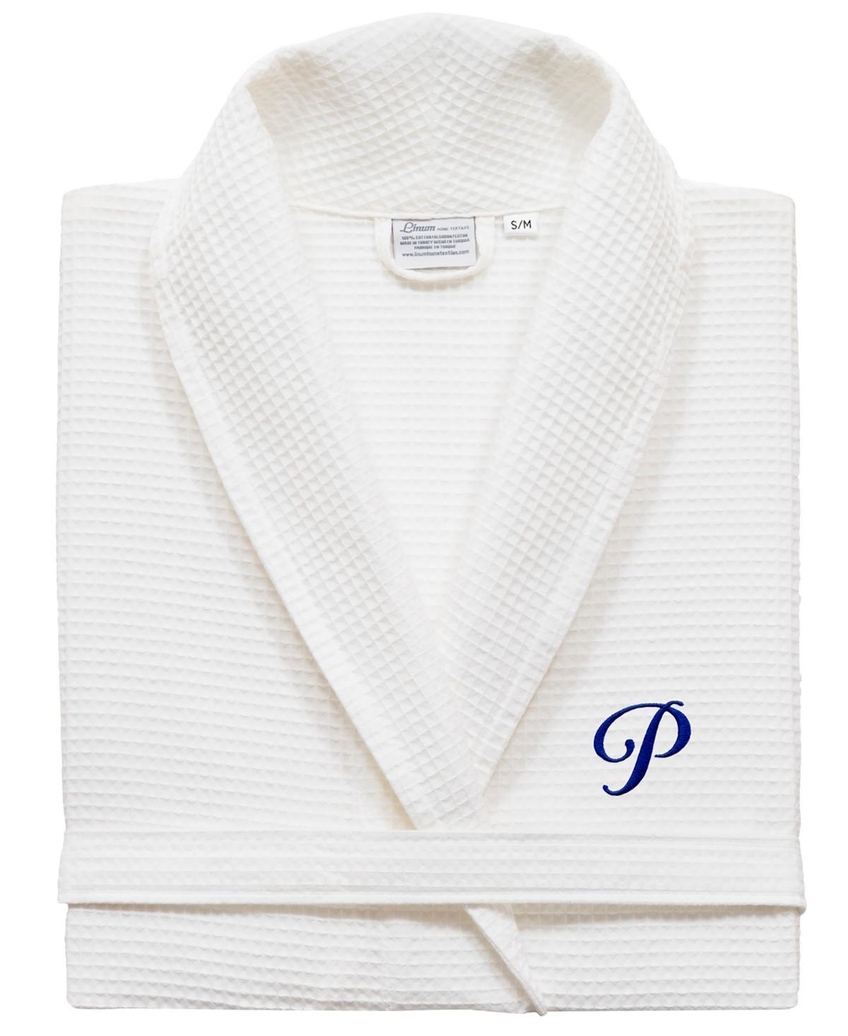Linum Home Textiles Turkish Cotton Personalized Waffle Weave Bathrobe, Women's, Size: Small/Medium, White Navy D Product Image