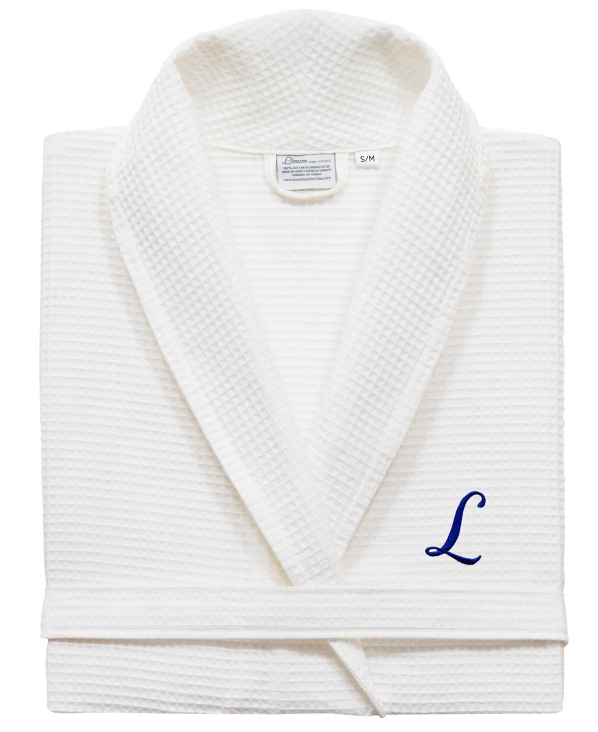 Linum Home Textiles Turkish Cotton Personalized Waffle Weave Bathrobe, Women's, Size: Small/Medium, White Navy D Product Image