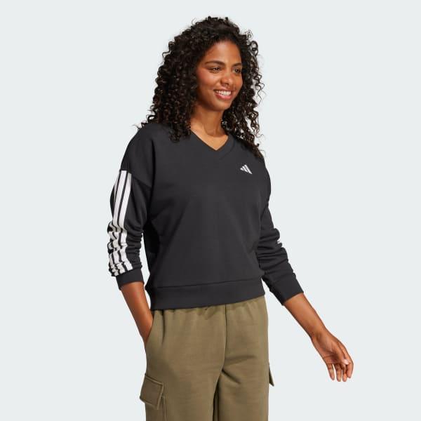 adidas Essentials 3-Stripes French Terry V-neck Sweatshirt Clear Pink M Womens Product Image