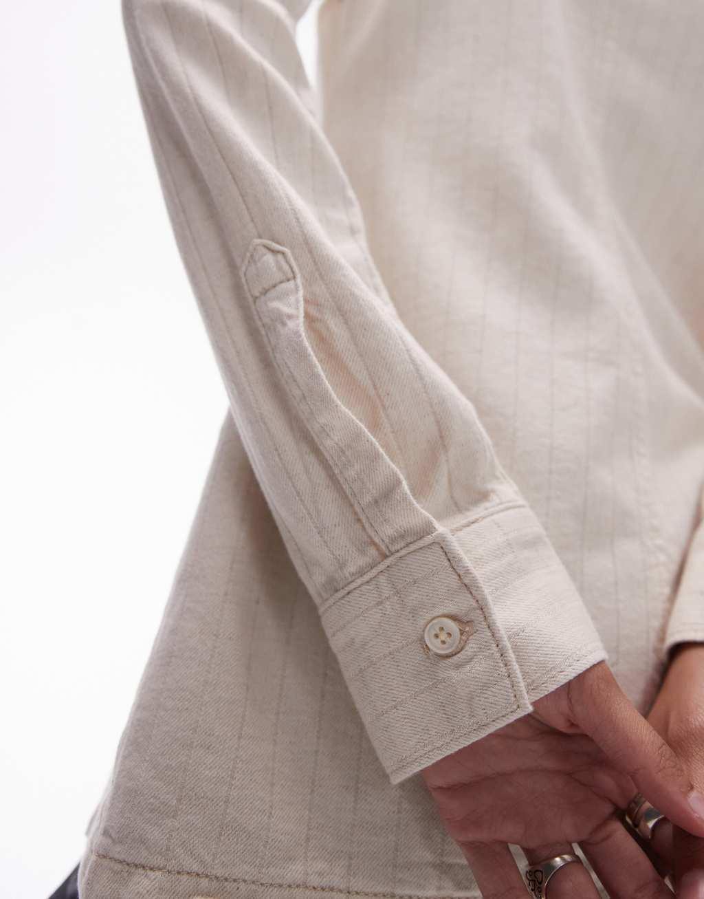Topshop denim slim fit shirt in ecru stripe Product Image