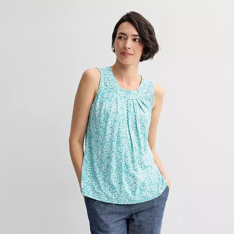Petite Croft & Barrow Pleated Tank Top, Womens Blue Texture Palms Product Image