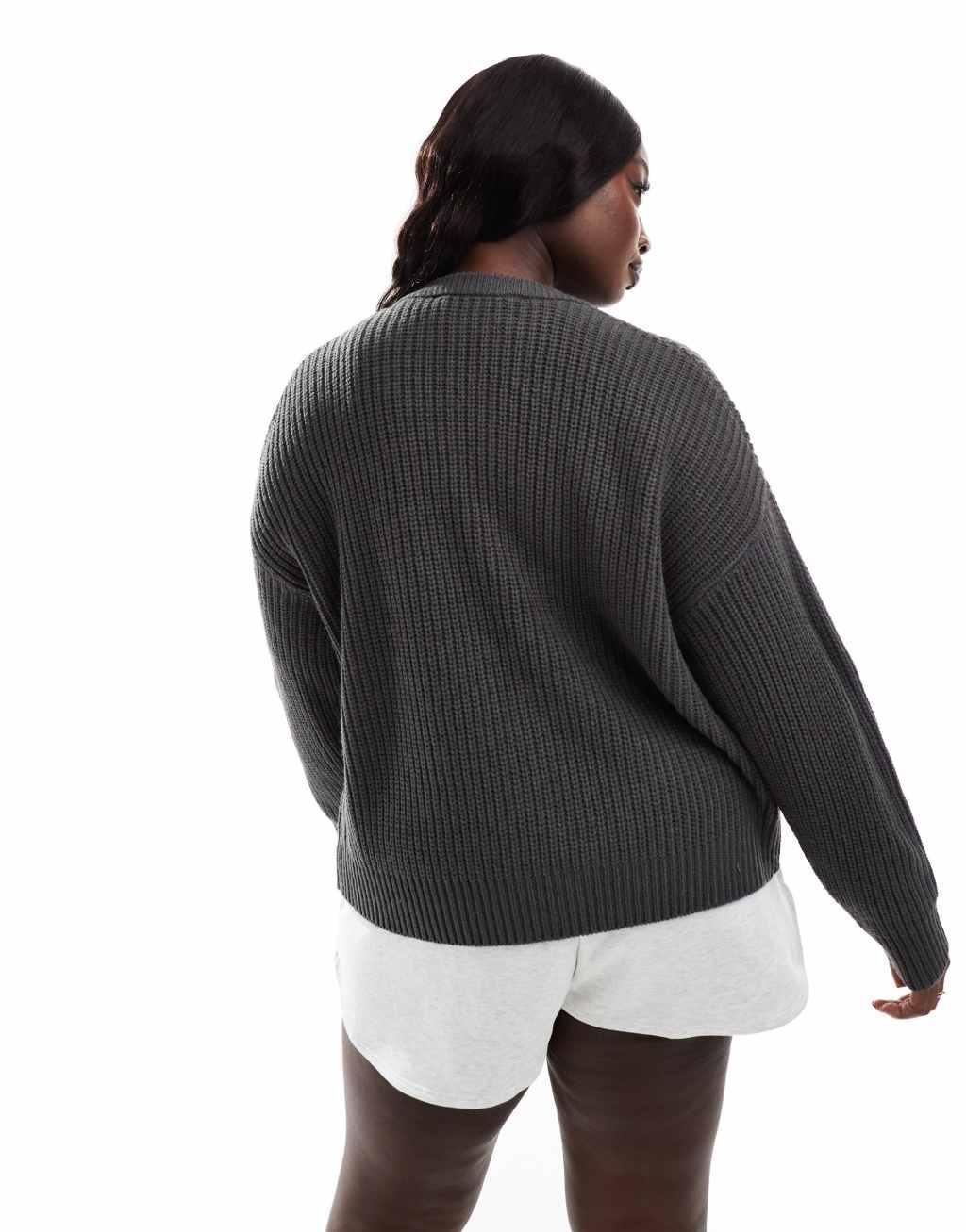 Yours ribbed cardigan with zip in charcoal  Product Image