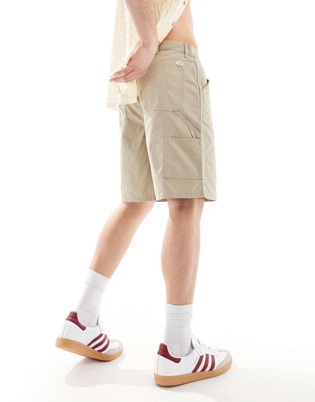 Jack & Jones loose carpenter shorts in off white Product Image