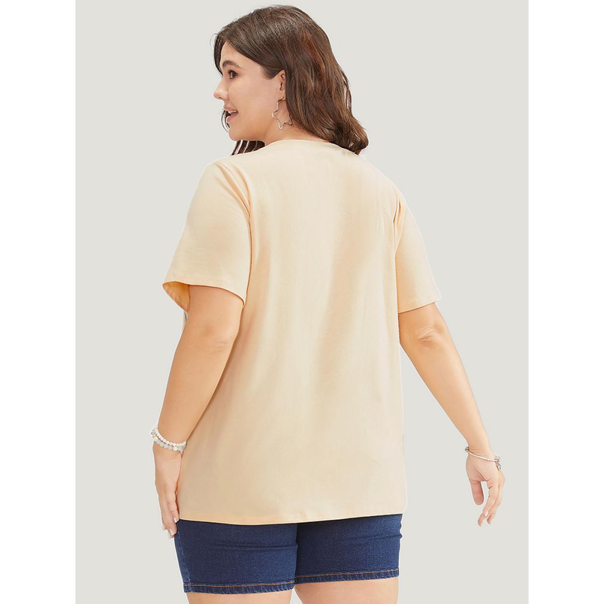 Plus Size Floral Print Drop Shoulder Soft Graphic Tee Champagne Women Casual Plain Natural Flowers Dailywear T-shirts BloomChic 18-20/2X Product Image