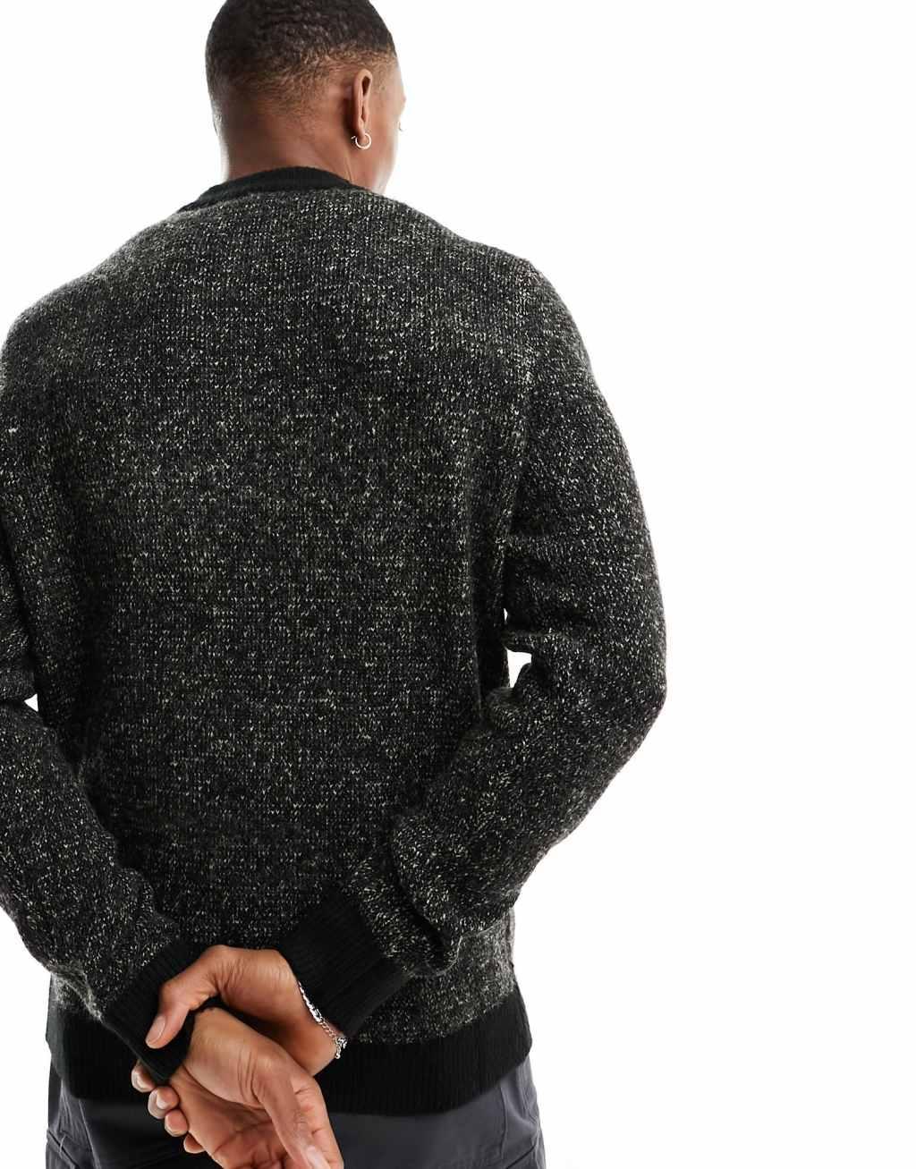 Jack & Jones twisted heavy sweater in black Product Image