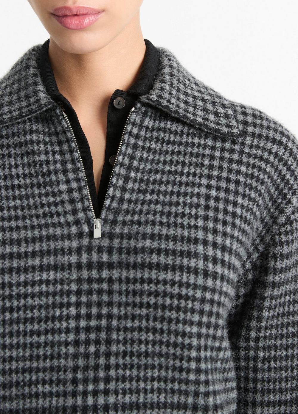 Womens Plaid Wool-Cashmere Half-Zip Pullover, Heather Smoke/black Combo, Size XXS Vince Product Image