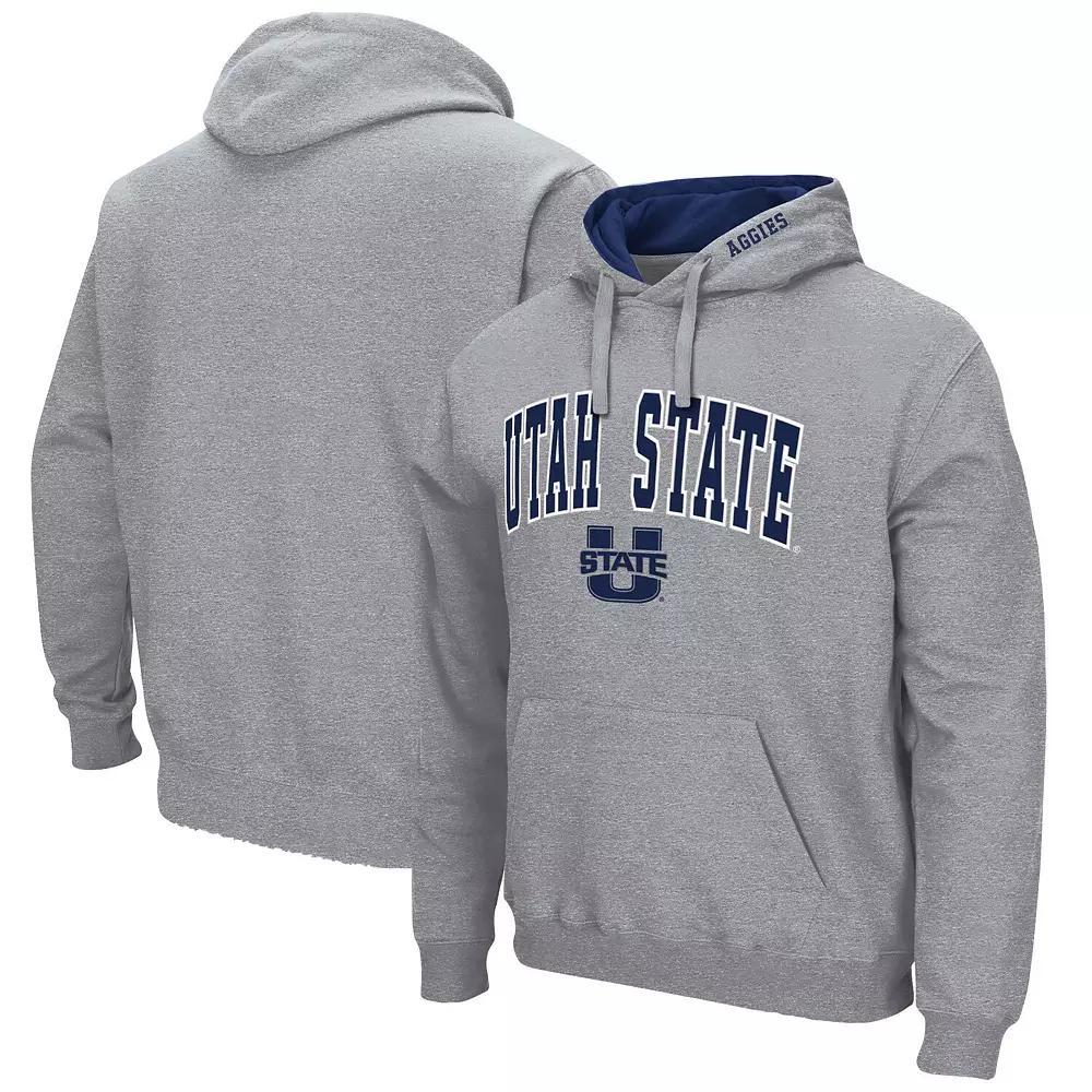 Men's Colosseum Heathered Gray Utah State Aggies Arch and Logo Pullover Hoodie, Size: Small, Uts Grey Product Image