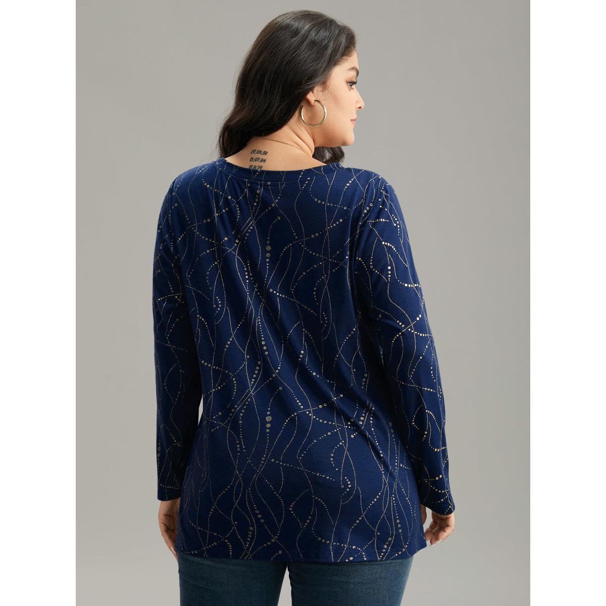 Plus Size Polka Dot Contrast Round Neck T-shirt DarkBlue Women Casual Contrast Polka Dot Round Neck Dailywear T-shirts BloomChic 26/4X Product Image