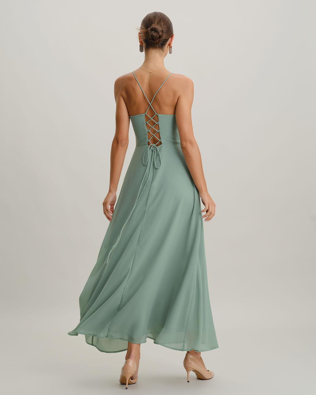 Green Slit Slip Maxi Dress Product Image