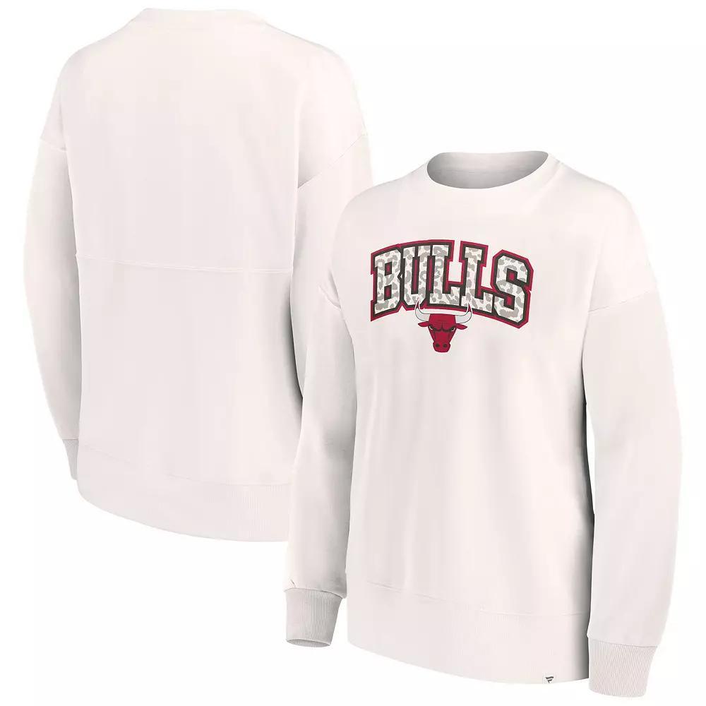 Women's Fanatics Branded White Chicago Bulls Tonal Leopard Pullover Sweatshirt, Size: Medium Product Image