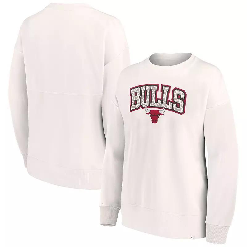 Women's Fanatics Branded White Chicago Bulls Tonal Leopard Pullover Sweatshirt, Size: Medium Product Image