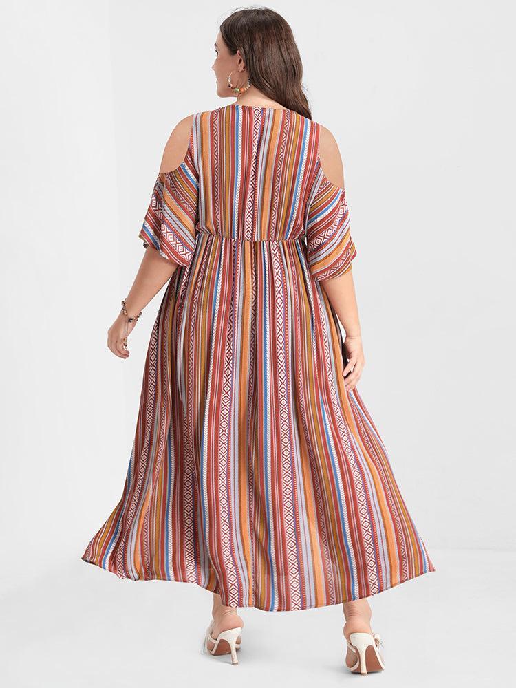 Bandana Ruffles Button Pocket Cold Shoulder Maxi Dress Female Product Image