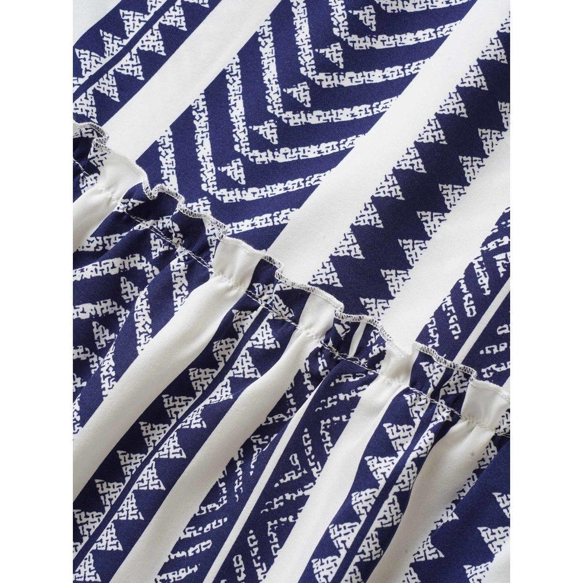 Plus Size Bandana Geometric Belted Patchwork Ruffle Hem Skirt Women Indigo Resort Non No stretch Slanted pocket Belt Vacation Skirts BloomChic 10/M Product Image