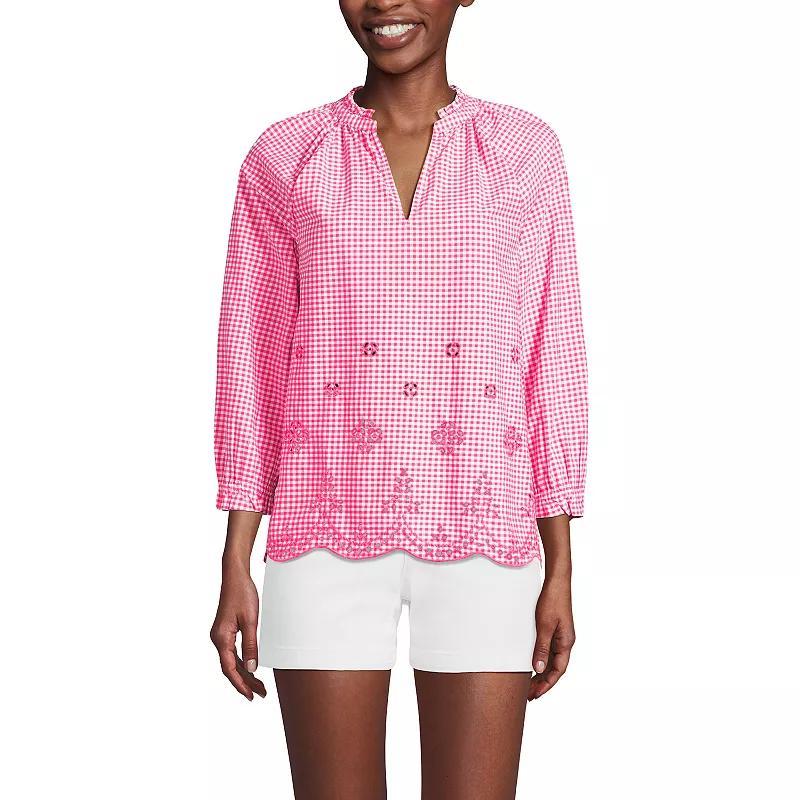 Women's Lands' End Eyelet Split Neck Shirt, Size: Medium, White Product Image