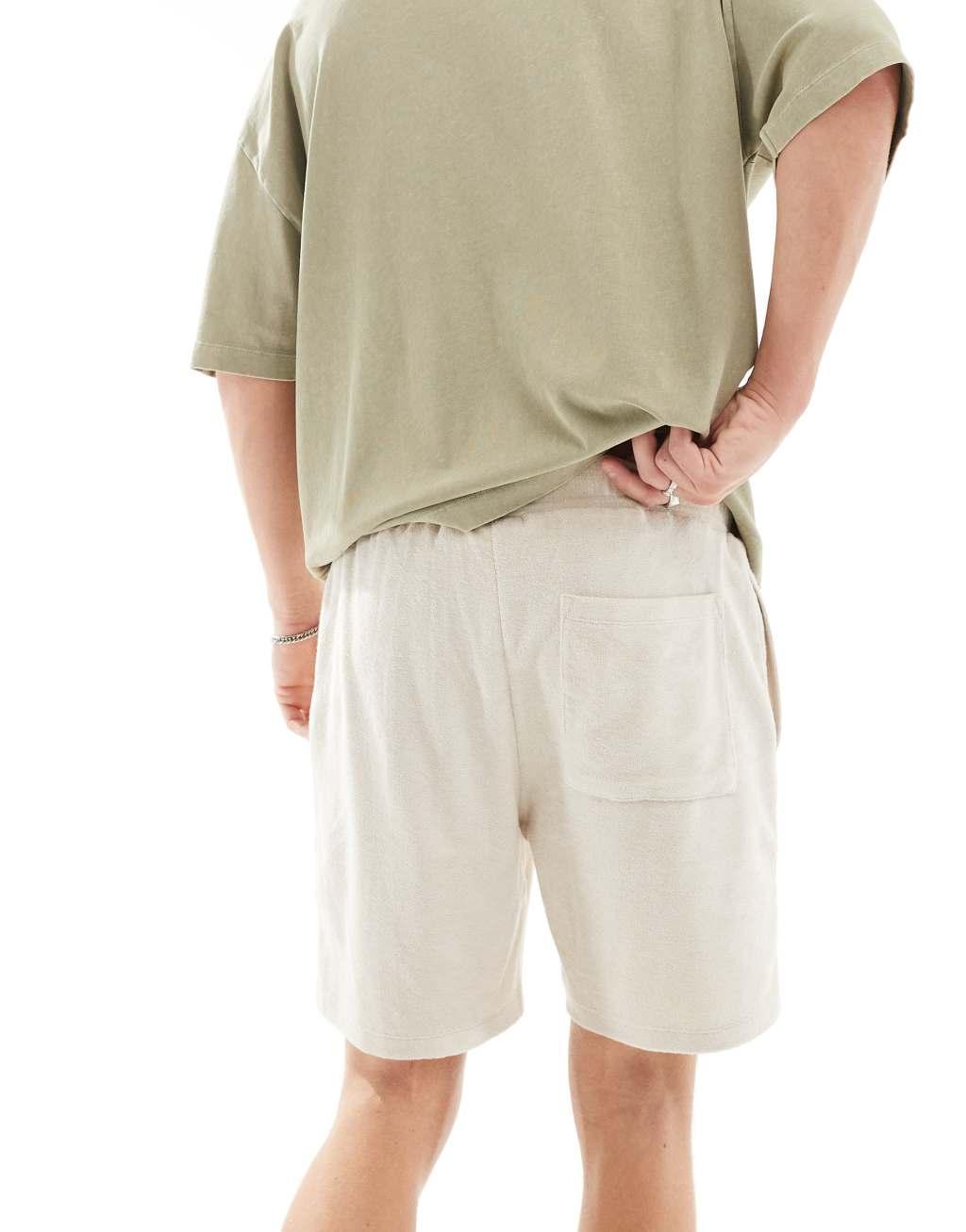 ASOS DESIGN slim terrycloth shorts in light gray Product Image