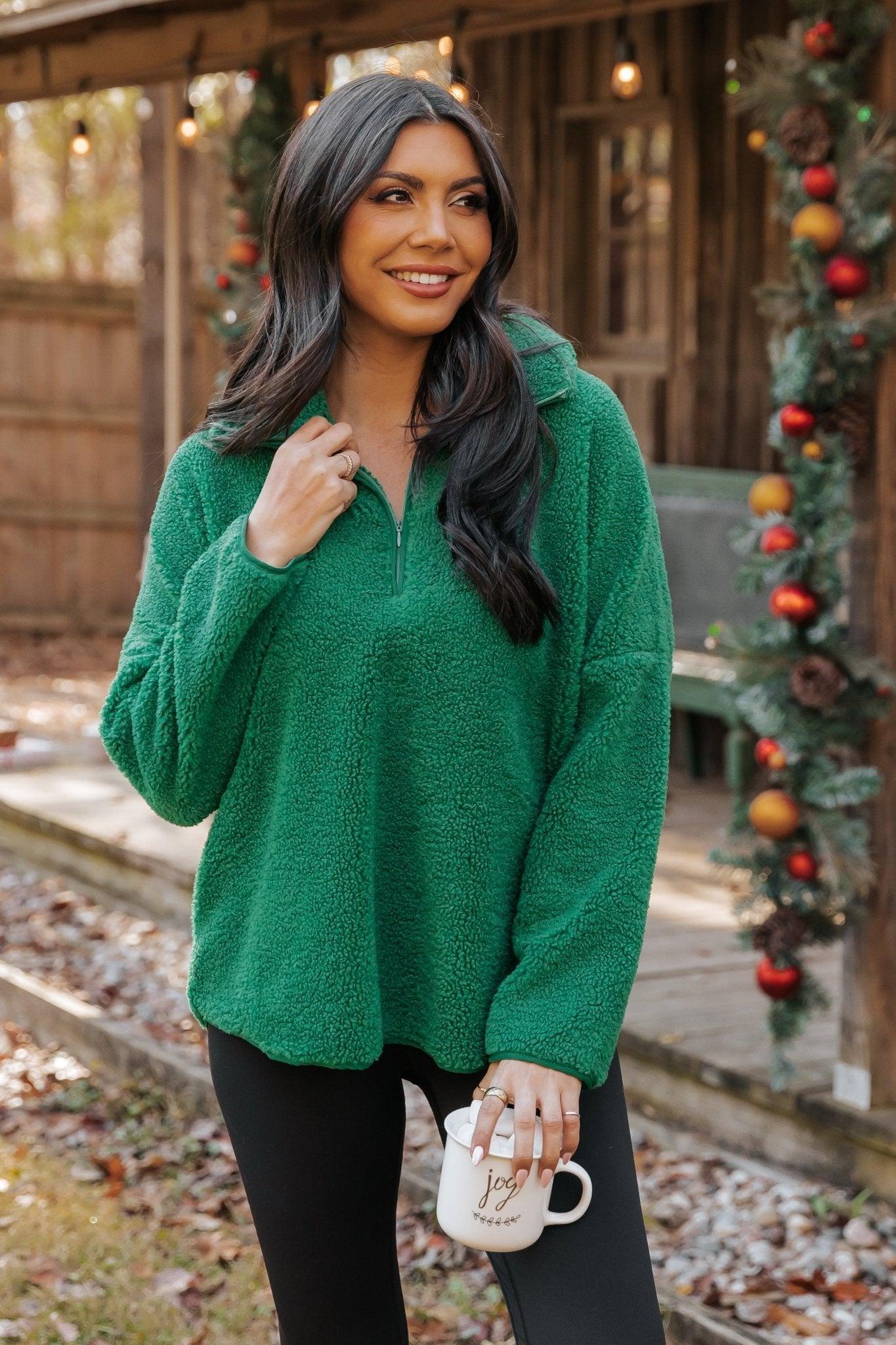 Green Sherpa Zip Up Jacket - FINAL SALE Product Image