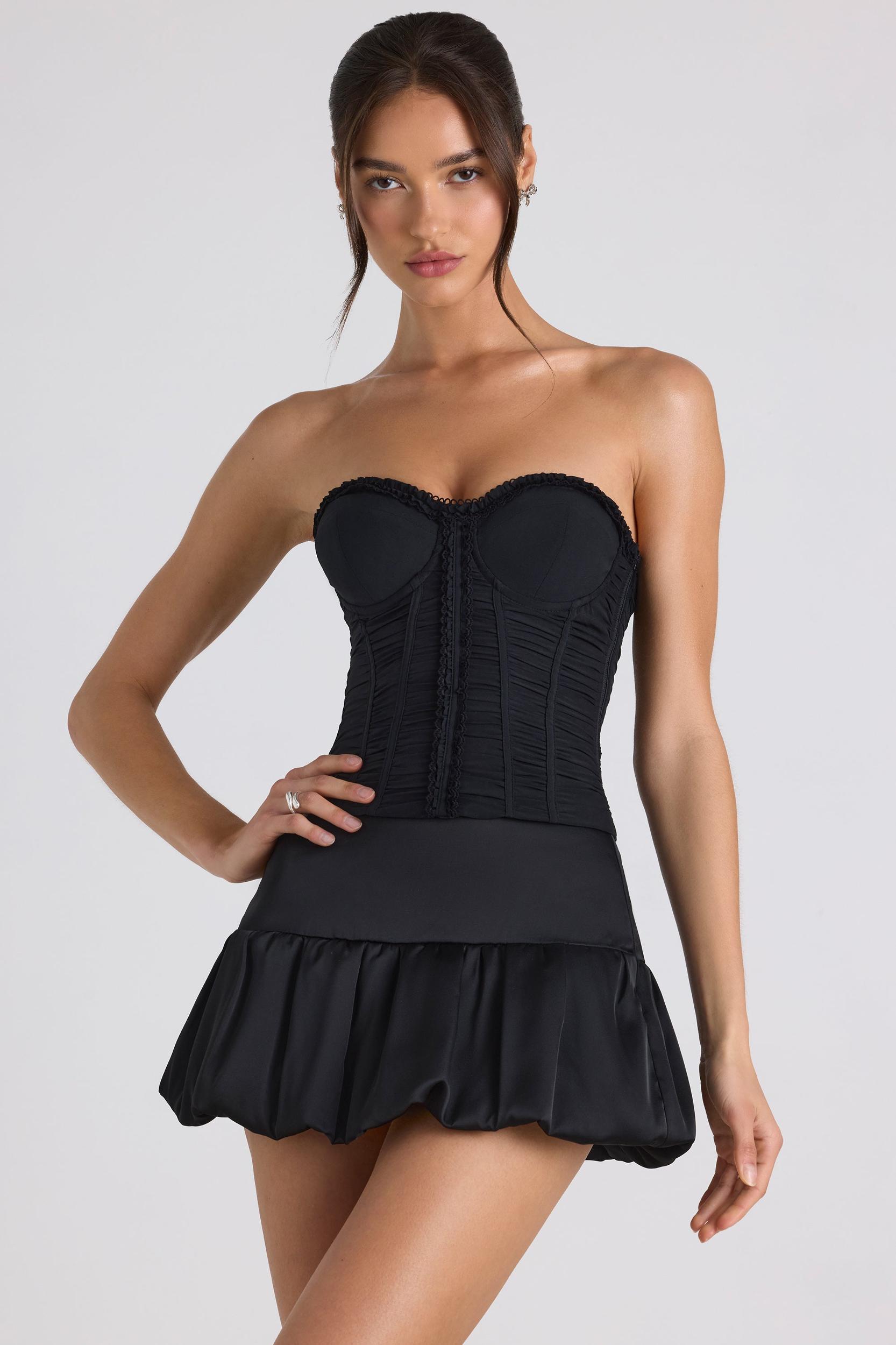 Bubble Hem Mid-Rise Micro Mini Skirt in Black Product Image