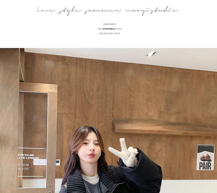 Ribbed Panel Plain Zip-Up Down Jacket Product Image