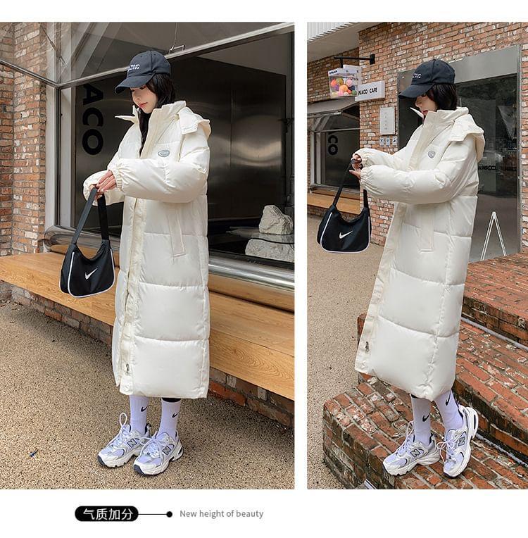 Plain Hooded Midi Zip Puffer Jacket Product Image