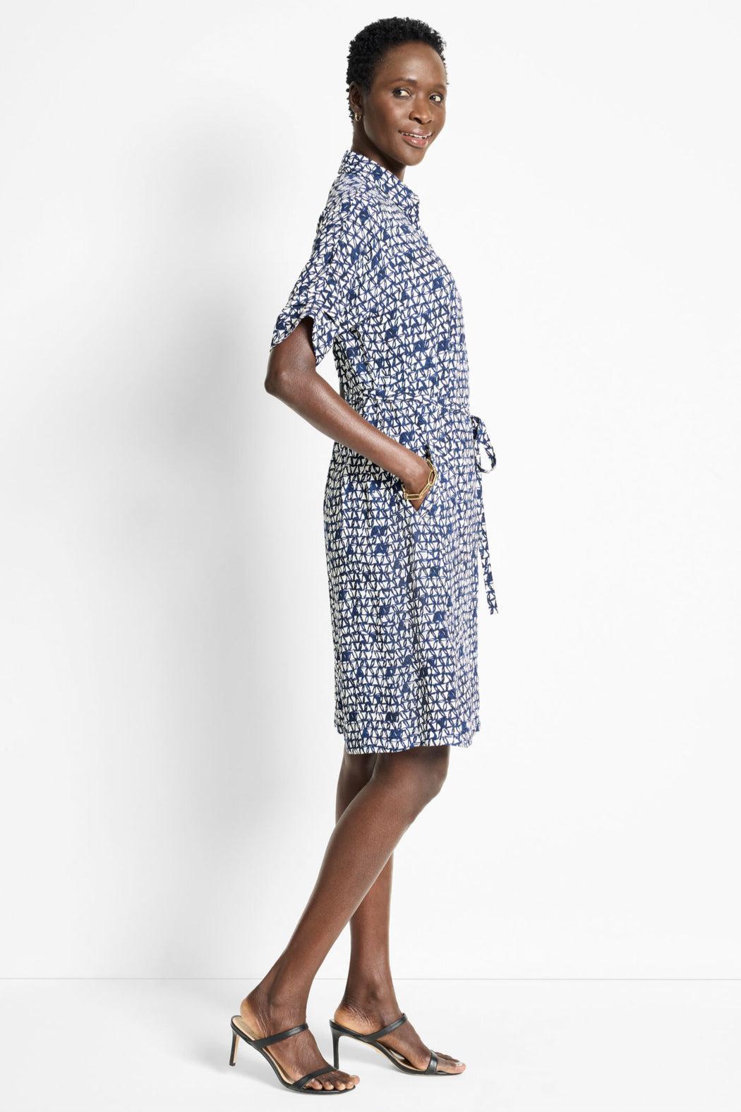 Etched Angles Belted Devon Dress - Indigo Mutli Product Image