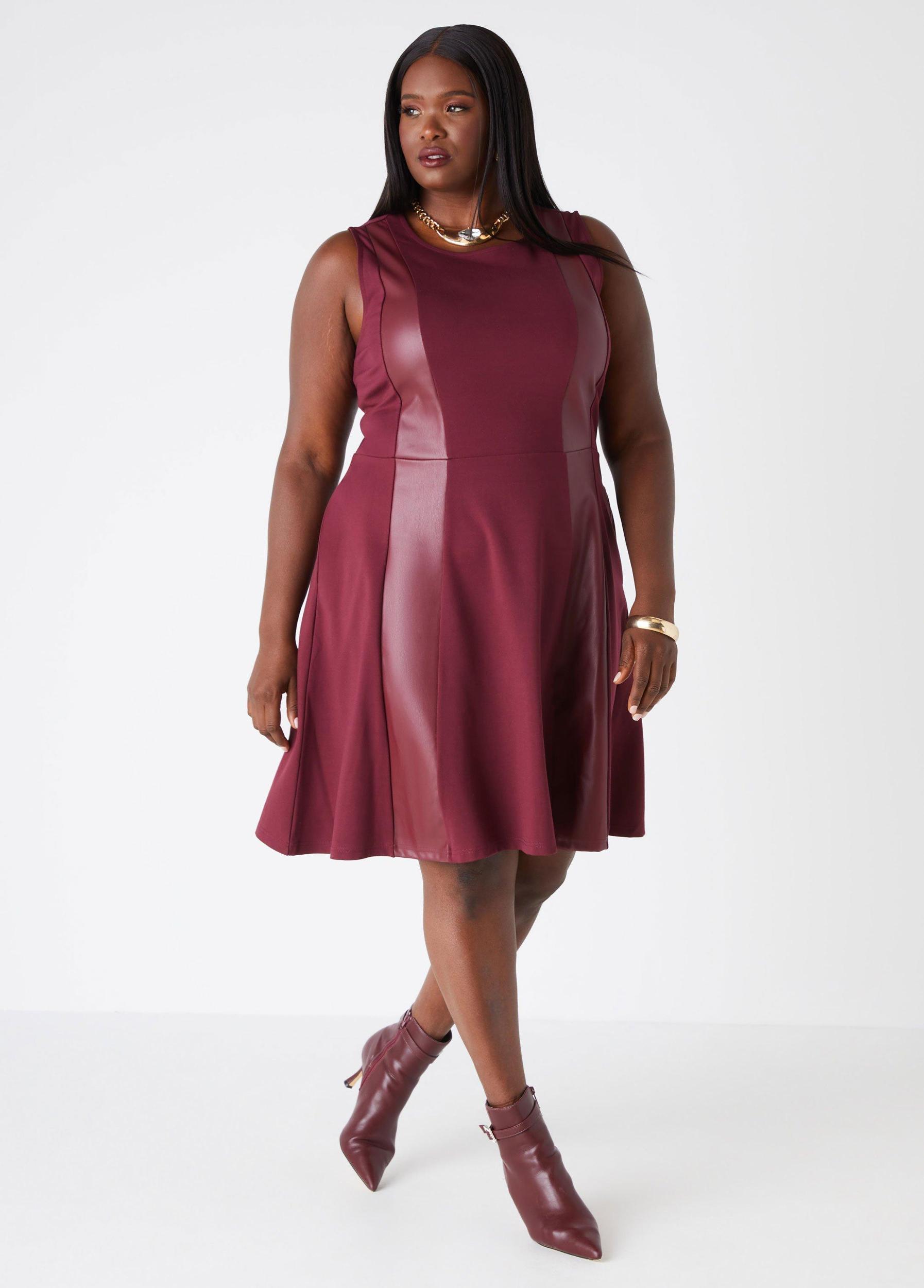 Faux Leather Paneled Ponte Dress Product Image