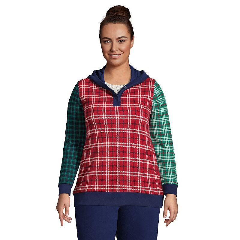Plus Size Lands' End Serious Sweats Long Sleeve Button Hoodie, Women's, Size: 1XL, Turquoise Colorblock Product Image
