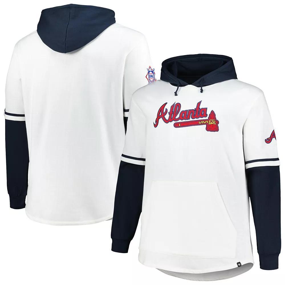 Men's '47 White/Navy Atlanta Braves Big & Tall Trifecta Shortstop Pullover Hoodie, Size: 2XLT Product Image