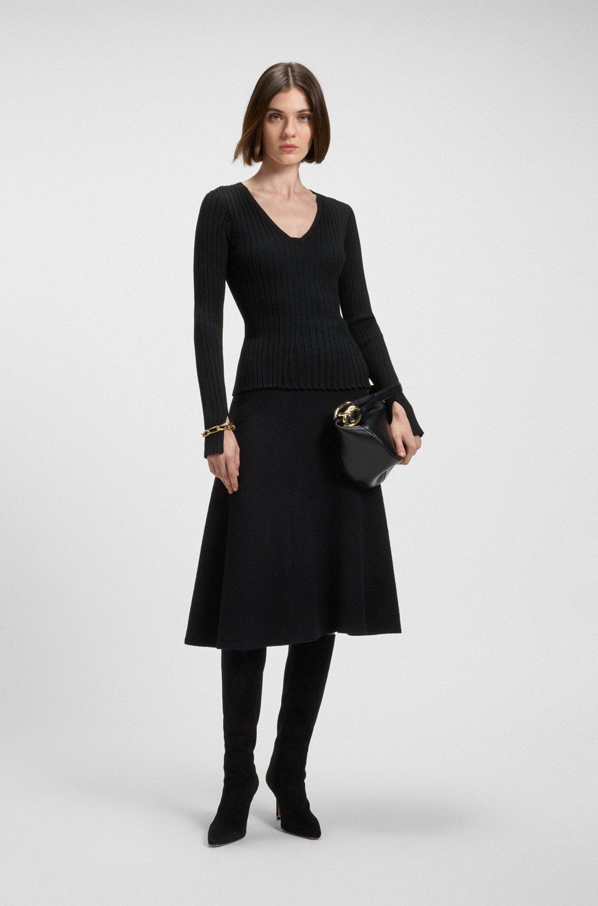 Knitted sweater in stretch fabric with two-tone pattern Product Image