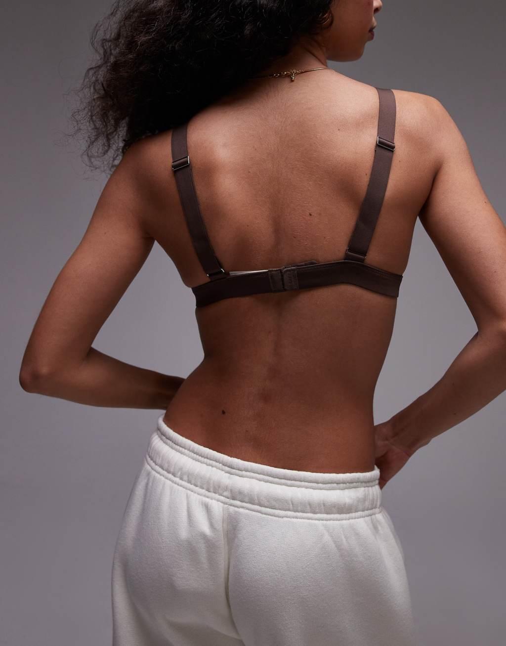 ARKET mix and match microfiber soft triangle bra in brown Product Image