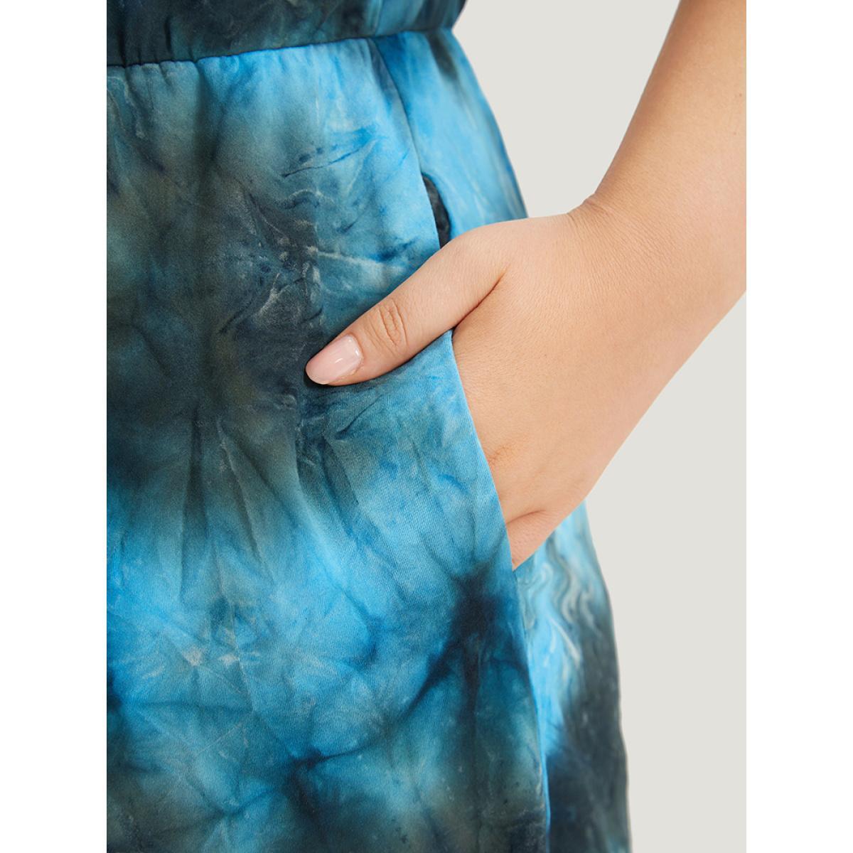 Plus Size Multicolor Tie Dye Button Up Ties Raglan Sleeve Jumpsuit Women Casual Short sleeve Round Neck Dailywear Loose Jumpsuits BloomChic 22-24/3X Product Image