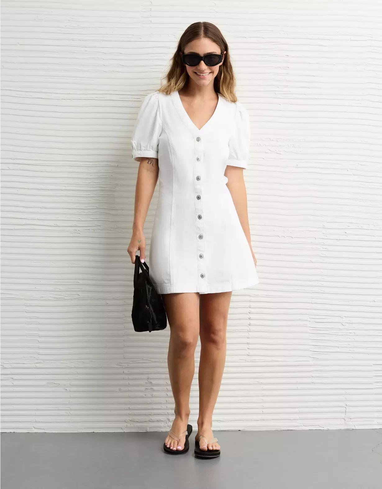AE Puff Sleeve Denim Shift Dress Product Image