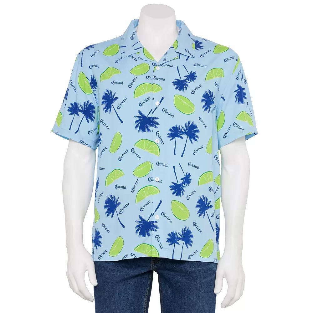 Men's Corona Limes & Palms Button Front Top, Size: Small, Blue Product Image