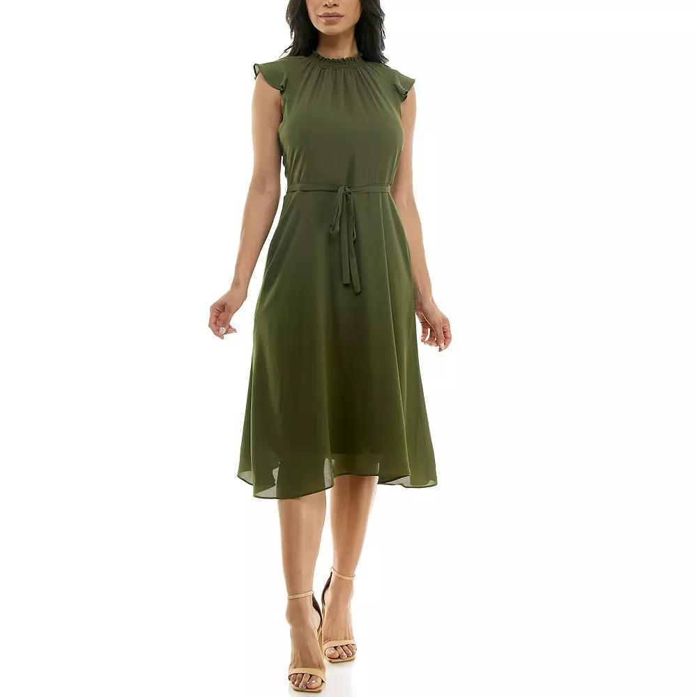 Women's Nina Leonard Mockneck Chiffon Dress, Size: Small, Green Product Image