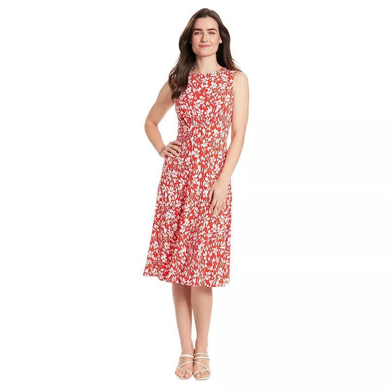 Women's London Times Inset Waist Print Midi Dress, Size: 8, Red White Product Image