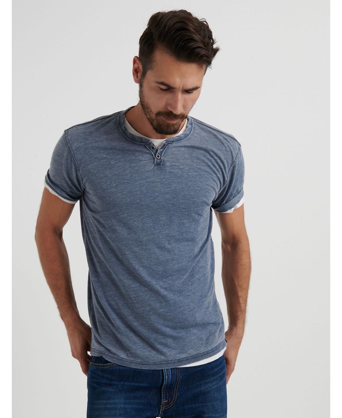 Lucky Brand Short Sleeve Button Notch Neck Venice Burnout T Product Image