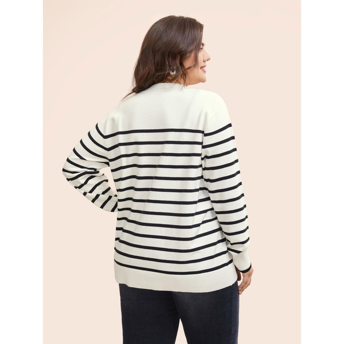 Plus Size Supersoft Essentials Striped Button Up Cardigan Ivory Women Casual Loose Long Sleeve Everyday Cardigans BloomChic 18-20/2X Product Image