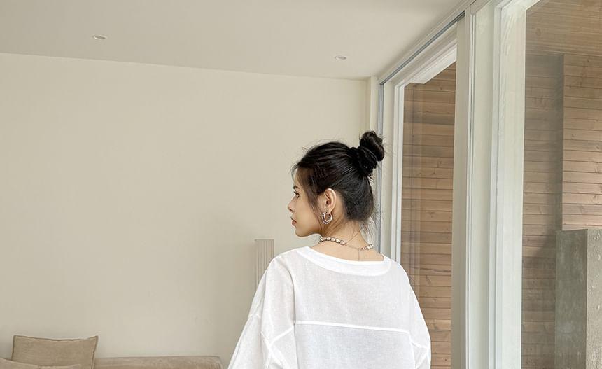Long Sleeve Crew Neck Plain Pocket T-Shirt Product Image