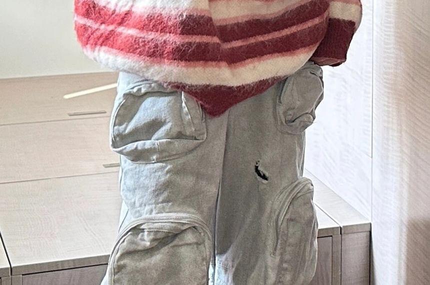 Round Neck Drop Shoulder Striped Oversized Sweater Product Image
