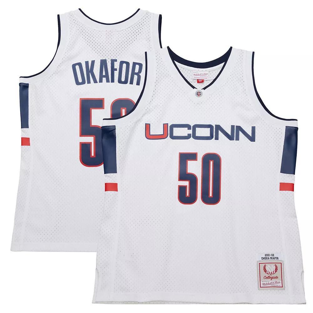 Men's UConn Huskies Emeka Okafor Mitchell & Ness White 2001/02 Swingman Replica Jersey, Size: Small Product Image
