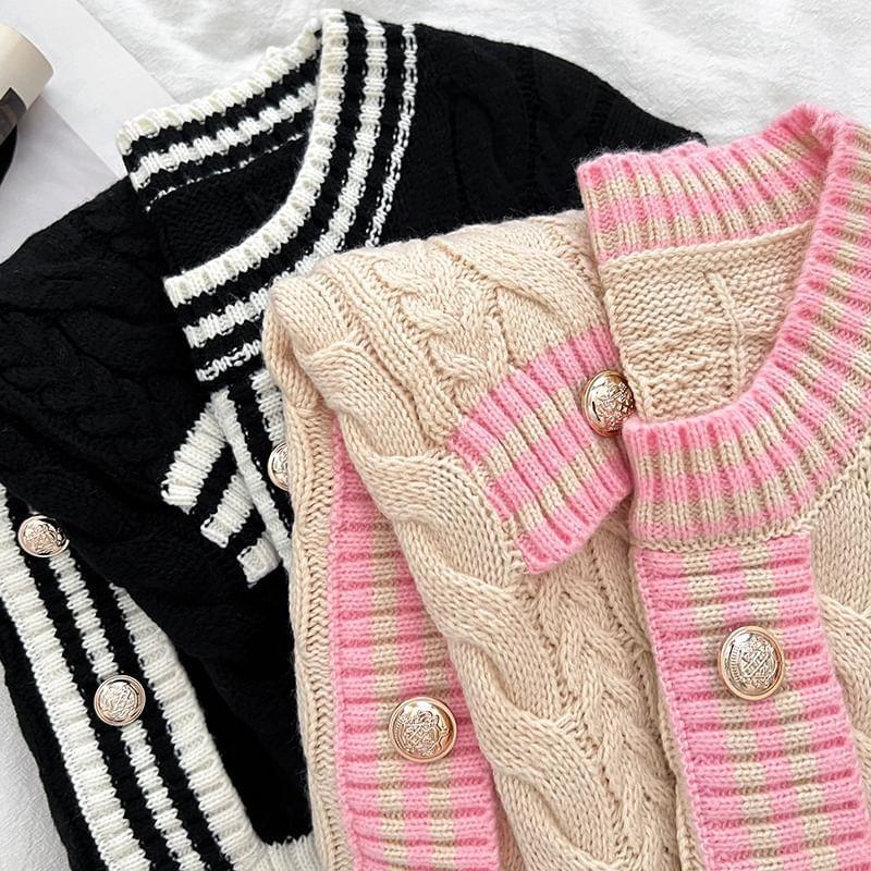 Long-Sleeve Cable Knit Button-Up Midi Dress Product Image